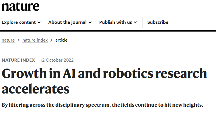 Nature Index：全球人工智能和机器人研究加速增长